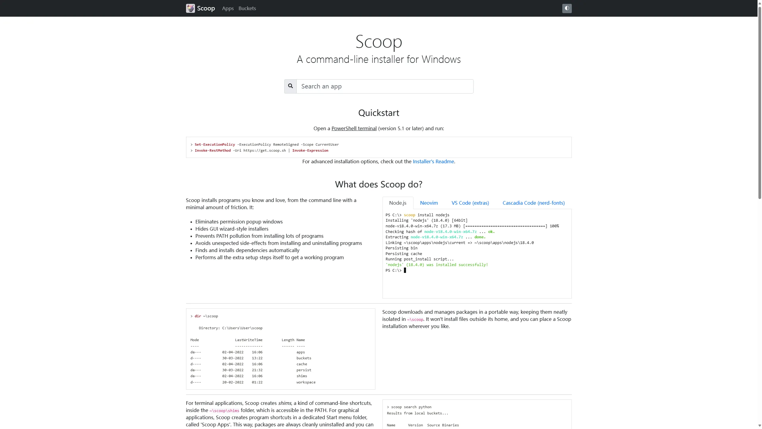 Scoop 是一款适用于 Windows 平台的命令行软件（包）管理工具